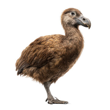 A full body shot of a dodo bird on a black background standing up