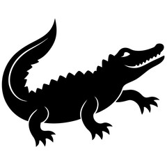 Obraz premium Silhouette of a crocodile with sharp teeth and spiked tail
