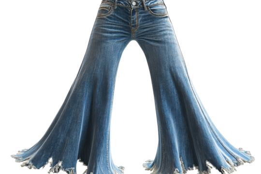Stunning acid wash denim bell bottoms dramatic flared legs frayed edges 70s retro style fashion