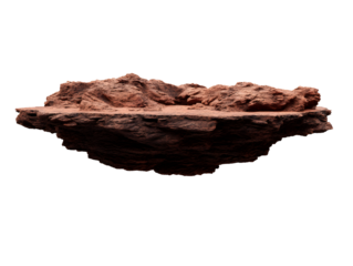 Floating island Textured, rocky terrain, reddish-brown rock against a transparent background