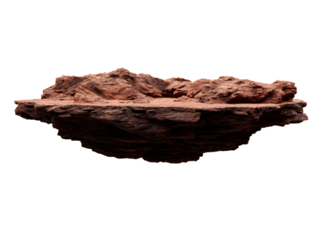 Floating island Textured, rocky terrain, reddish-brown rock against a transparent background