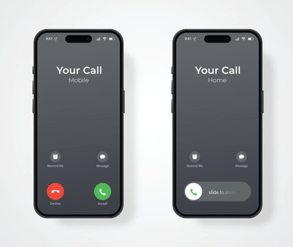 Phone Call Screen Concept UI Set with Realistic Blurry Background. Incoming Call Screen Template