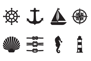 Marine life vector, marine, instrument, isolated, wind, travel, sailing, illustration, discovery, compass, adventure, nautical, journey, set, exploration, white, navigation, black, design, sea, icon, 