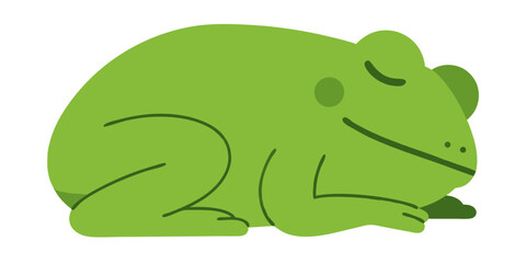 Cute Green Frog Sleeping Peacefully with a Content Expression on Its Face in a Relaxed Pose