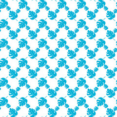 Seamless Pattern of Blue Monstera Leaves on White Background