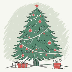 Watercolor Christmas Tree with Soft Brush Strokes and Gentle Holiday Colorss