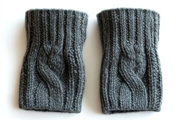 Warm gray cable knit wool fingerless gloves cozy winter accessories soft texture handmade feel