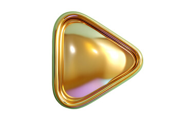 Play icon with iridescent, gold trim, right arrow shape transparent background