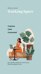 Girl with Laptop Banner  for Coworking Space and Work Price List Promotions