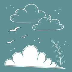 Minimalist Vector of Peaceful White Clouds on Cyan Background