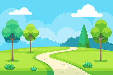 Obraz premium Summer Park Vector with Green Lawn and Walking Path