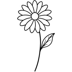 ontinuous Line Art of Daisy Flower, Stem, and Leaves