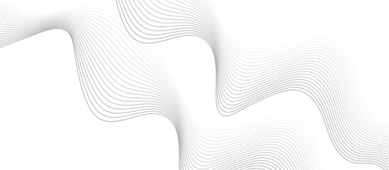 Elegant abstract background featuring smooth, flowing gray wave lines on a light gradient backdrop. Minimalist vector style, soft curves, clean composition, monochrome palette.