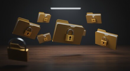 Cyber Security: Locked Folders on Dark Background