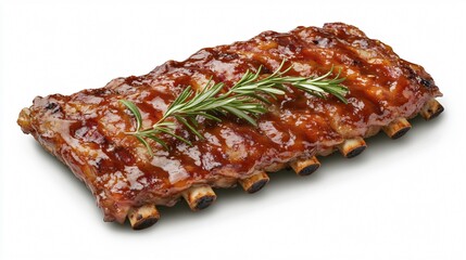 Obraz premium Delicious Glazed Barbecue Ribs with Sauce and Garnish