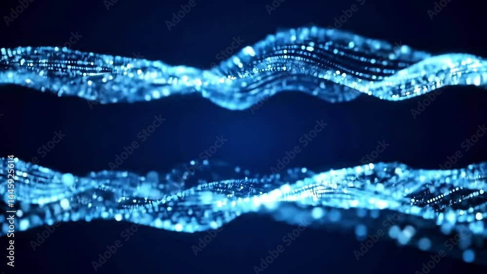 Aufkleber seamless animation of abstract glowing digital waves made of particles, flowing in horizontal motion
