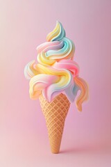 Vibrant rainbow ice cream cone on a pastel backdrop.