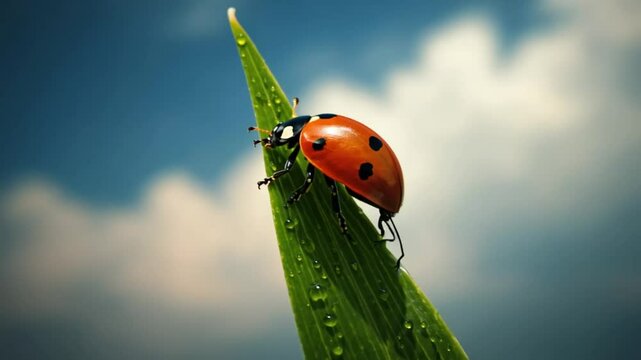 Ladybug and bee on grass