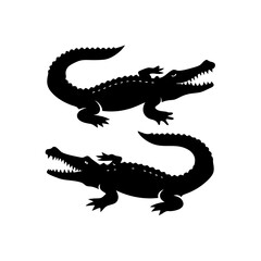 Obraz premium Silhouette of two crocodiles with sharp teeth and spiked tails