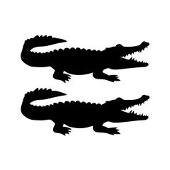 Fototapeta premium Silhouette of two crocodiles with sharp teeth and spiked tails