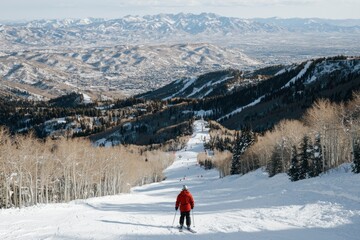 Snowy ski slope mountain view