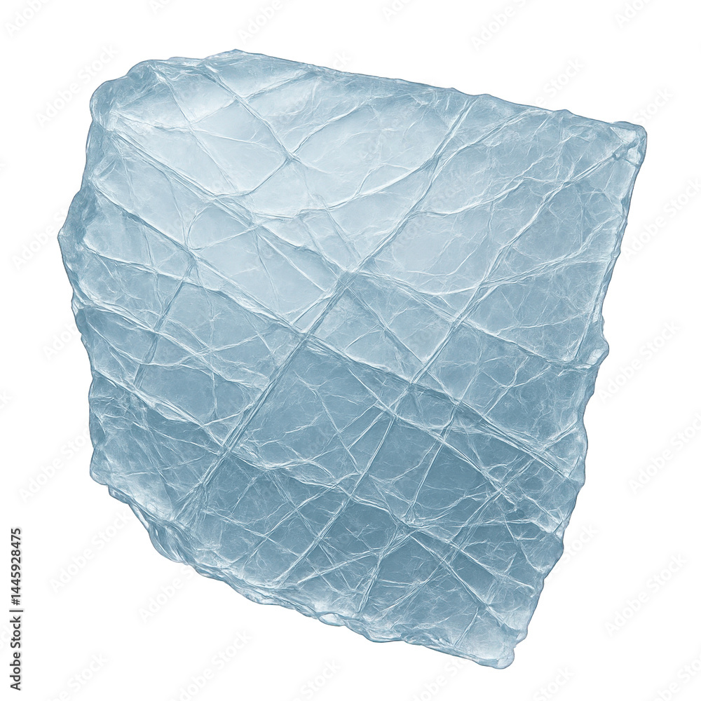 Poster icy blue translucent block with a distinct textured surface resembling a wrinkled grid pattern and u