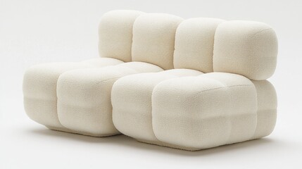 Cream-colored, tufted, modern loveseat.
