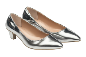 Elegant silver metallic pointed toe heels perfect for a special occasion Stylish footwear with a low