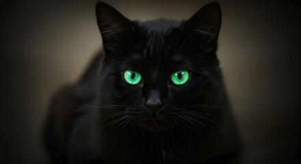 Realistic black cat with glowing eyes