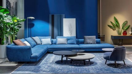 Modern Blue Living Room Interior With Stylish Sofa And Decor For A Contemporary Home.
