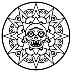 Intricate Zombie Mandala Line Drawing