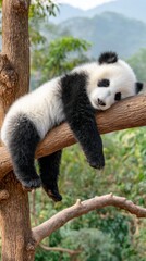 Obraz premium Panda rests, lounging on tree branch
