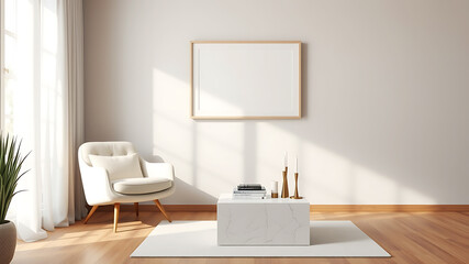 Modern Minimalist Living Room Interior Design with Mockup Frame