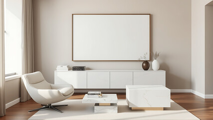 Modern Living Room Interior Design with Minimalist Decor and Blank Canvas