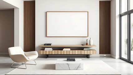 Modern Minimalist Living Room Interior Design with Blank Canvas Mockup