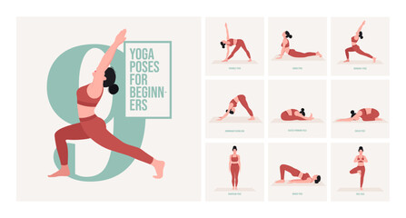 yoga poses for Biginners. Young woman practicing Yoga pose. Woman workout fitness, aerobic and exercises. 