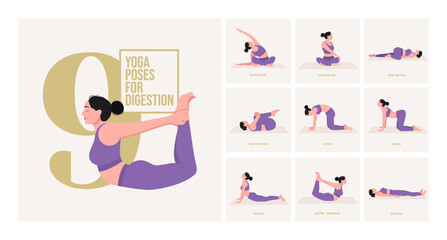 yoga poses for Digestion. Young woman practicing Yoga pose. Woman workout fitness, aerobic and exercises. 