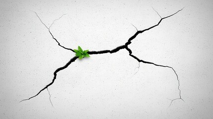 Resilient Sprout Emerging from Cracked Gray Surface