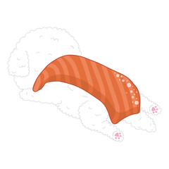 Bichon Frise lying down like rice with salmon sashimi on the cover