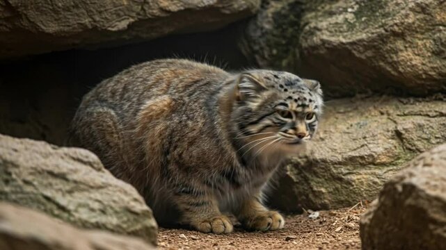 Majestic Pallas's Cat in Rocky Habitat: Serene Wildlife Portrait