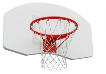 Naklejka premium Basketball Hoop with Red Rim and White Net - Sport, fitness, competition, teamwork, success. A red rimmed basketball hoop and white net against a white background
