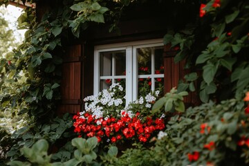 Rustic window with flowers