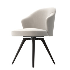 Cream Fabric Armchair with Dark Wooden Legs Angled View Isolated