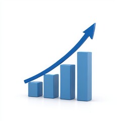 Blue bar chart with arrow isolated on white background