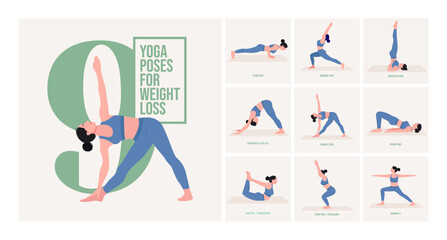 yoga poses for Weight Loss. Young woman practicing Yoga pose. Woman workout fitness, aerobic and exercises. 
