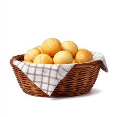 Cheese bread in basket isolated on white background