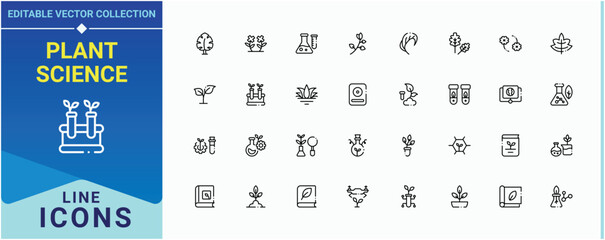 Plant Science icon. It contains symbols to ecology, eco, chemistry, geo, biology, tree, nature. Botany linear icon set. Minimalist icons collection. Art and illustration.