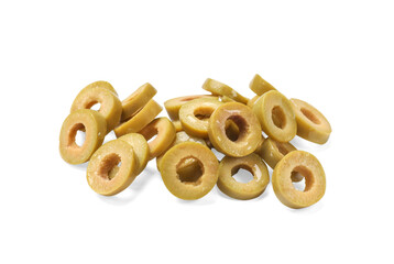 Marinated green olive rings isolated on white