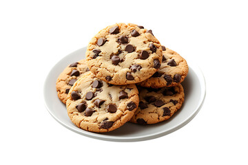 chocolate chip cookies on plate isolated on transparent background