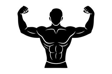 Fototapeta premium Black silhouette design of a male boxer flexing muscles on white background, boxer, flexing, muscles, pose, male, sport, strong, athlete, fitness, bodybuilder, strength, training, exercise, champion